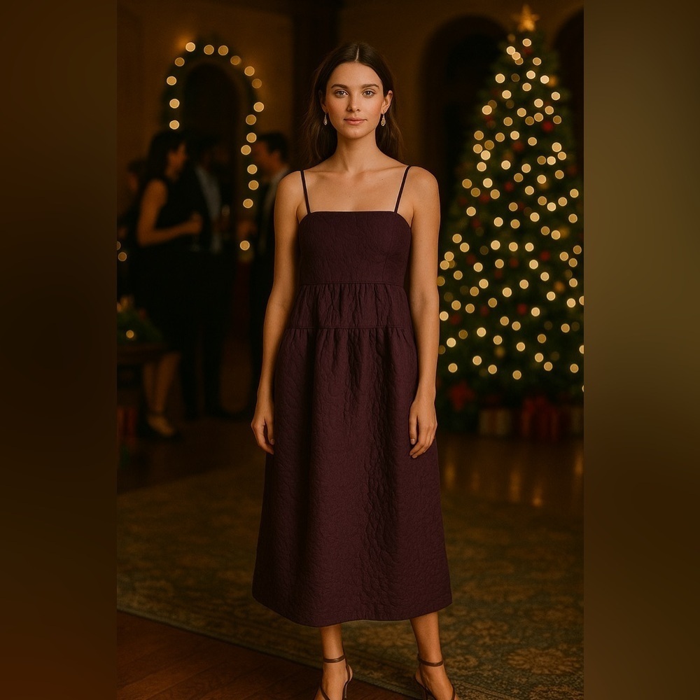 Madewell Quilted Plum Purple Spaghetti Strap Midi Dress Fall Winter Cottagecore